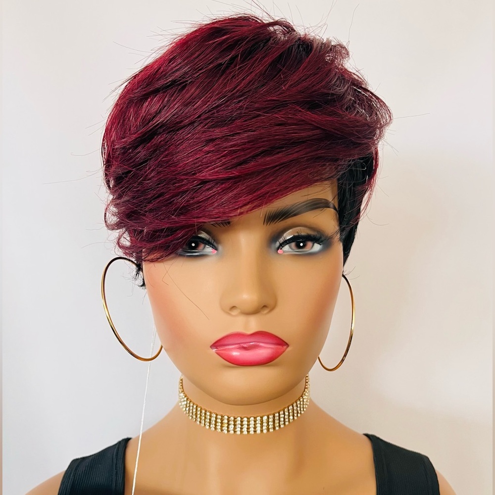 Short Burgundy & Black 🌺Put On & Go🖤Classic Synthetic Wig - Reg. $65 - Now $25!